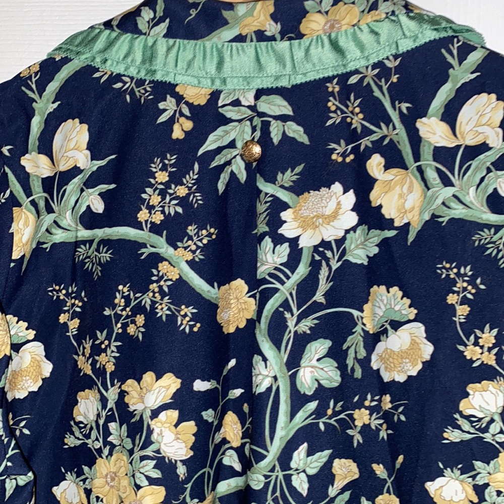 Tuckernuck Night Bloom Twiggy Dress With Green Trim And Gold Buttons - Picture 8 of 9
